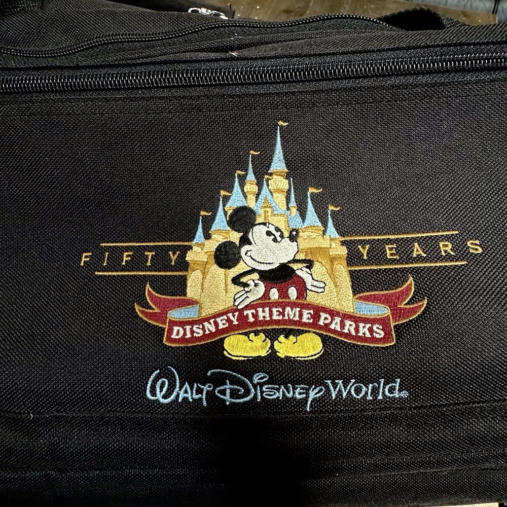 Disney World 50th Anniversary Duffel Bag Mickey Castle Logo Black Travel READ